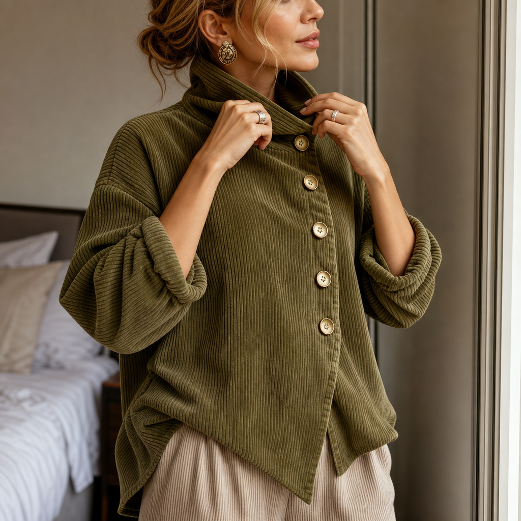 Women's Funnel Neck Top | Asymmetric Placket Design 7