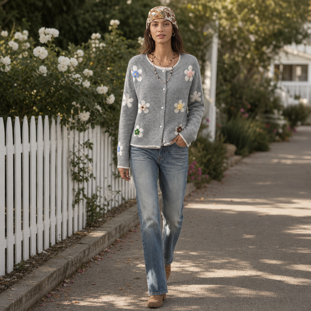 Women's Floral Appliqué Cardigan | Cropped & Warm 8