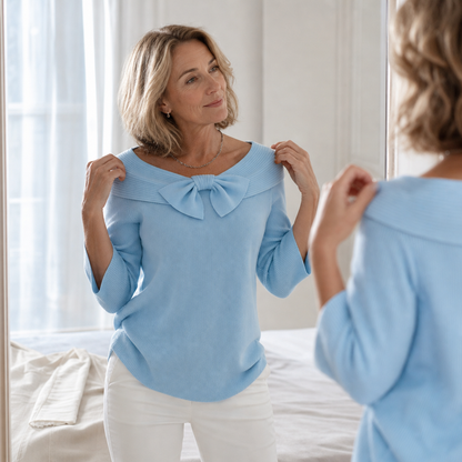 Women's Bow-Neck Sweater | Ribbed Knit & Relaxed Fit 7