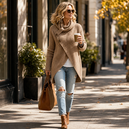 Women's Cowl Neck Sweater | Asymmetric Hem & Cozy Drape 6