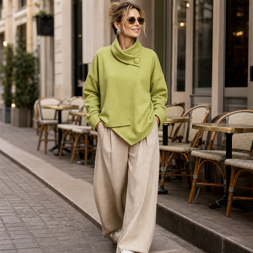 Women's Cowl Neck Sweatshirt | Draped Collar & Button Detail 7