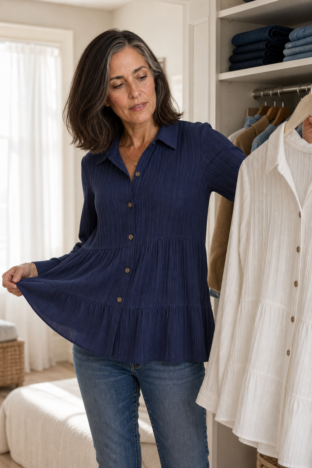 Women's Tiered Tunic Top | Crinkle Texture & Easy Care 6