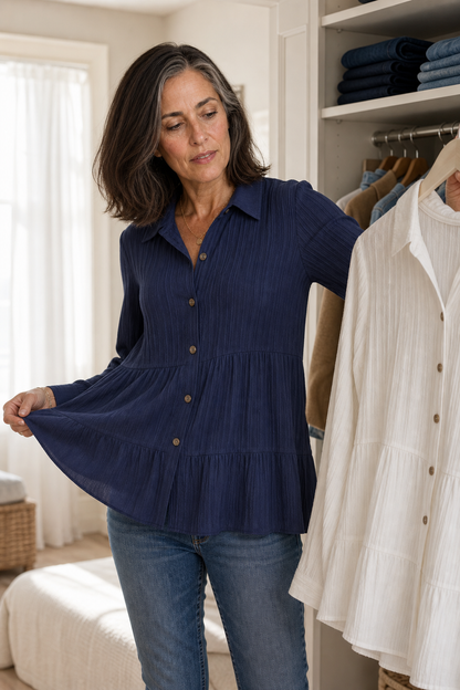 Women's Tiered Tunic Top | Crinkle Texture & Easy Care 6