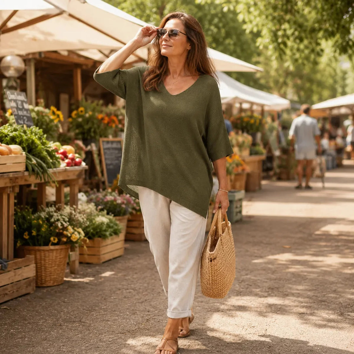 Women's V-Neck Knit Tunic Top | Loose Drape & All-Day Comfort 4
