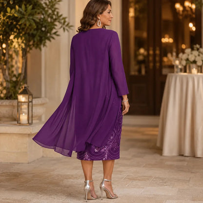 Women's Two-Piece Sequin Dress | Sheer Jacket & Shimmer Design 5
