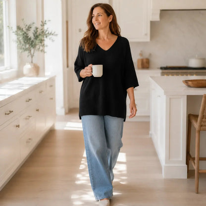 Women's V-Neck Knit Tunic Top | Loose Drape & All-Day Comfort 5