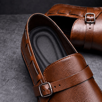 Men's Buckle Loafers Cushioned Insole Heritage Strap Shoes 4