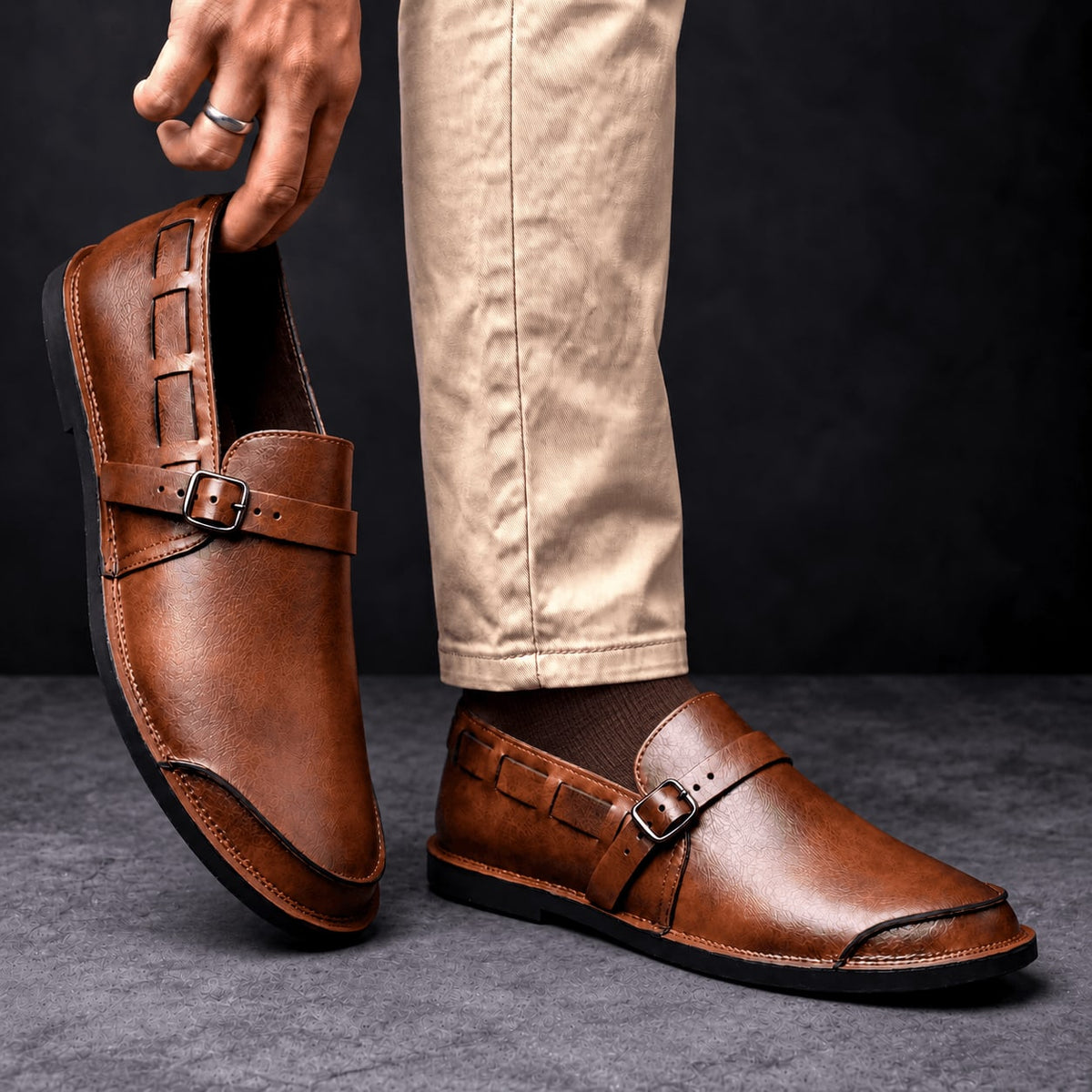 Men's Buckle Loafers Cushioned Insole Heritage Strap Shoes 2