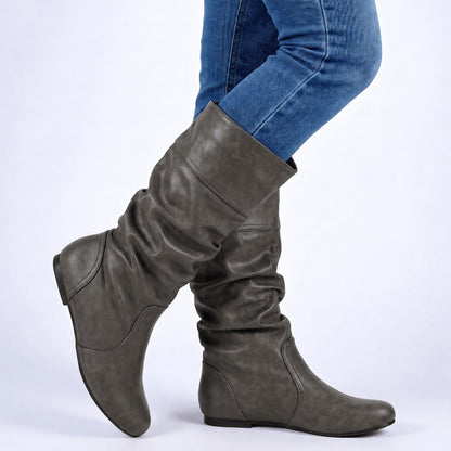Women's Slouchy Shaft Boots Stacked Heel Round Toe 8
