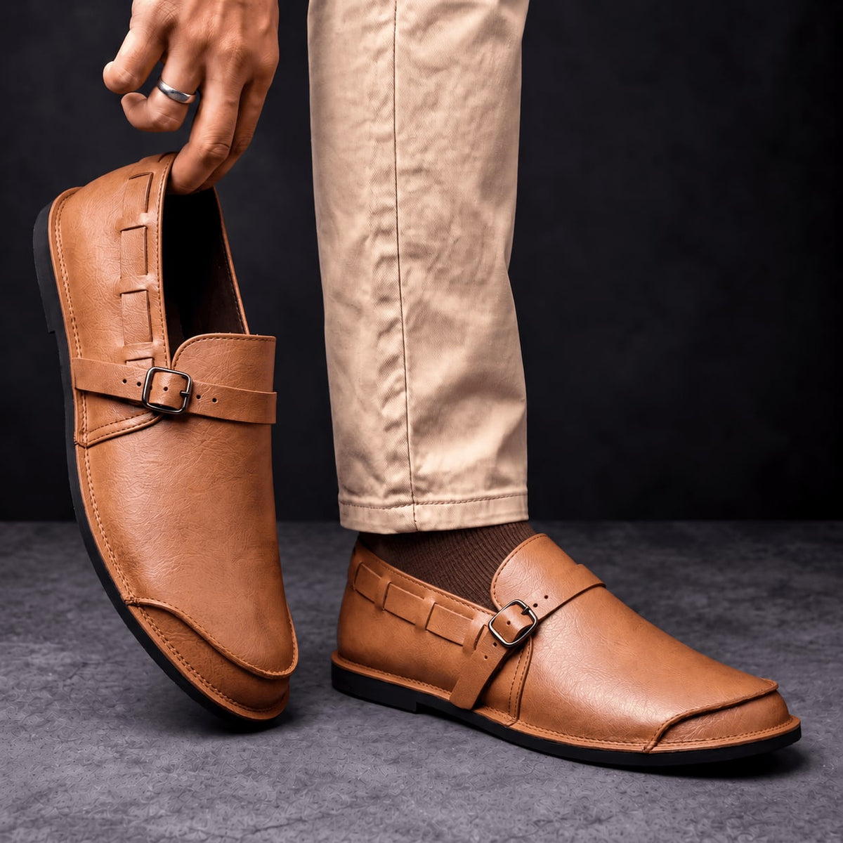 Men's Buckle Loafers Cushioned Insole Heritage Strap Shoes 9