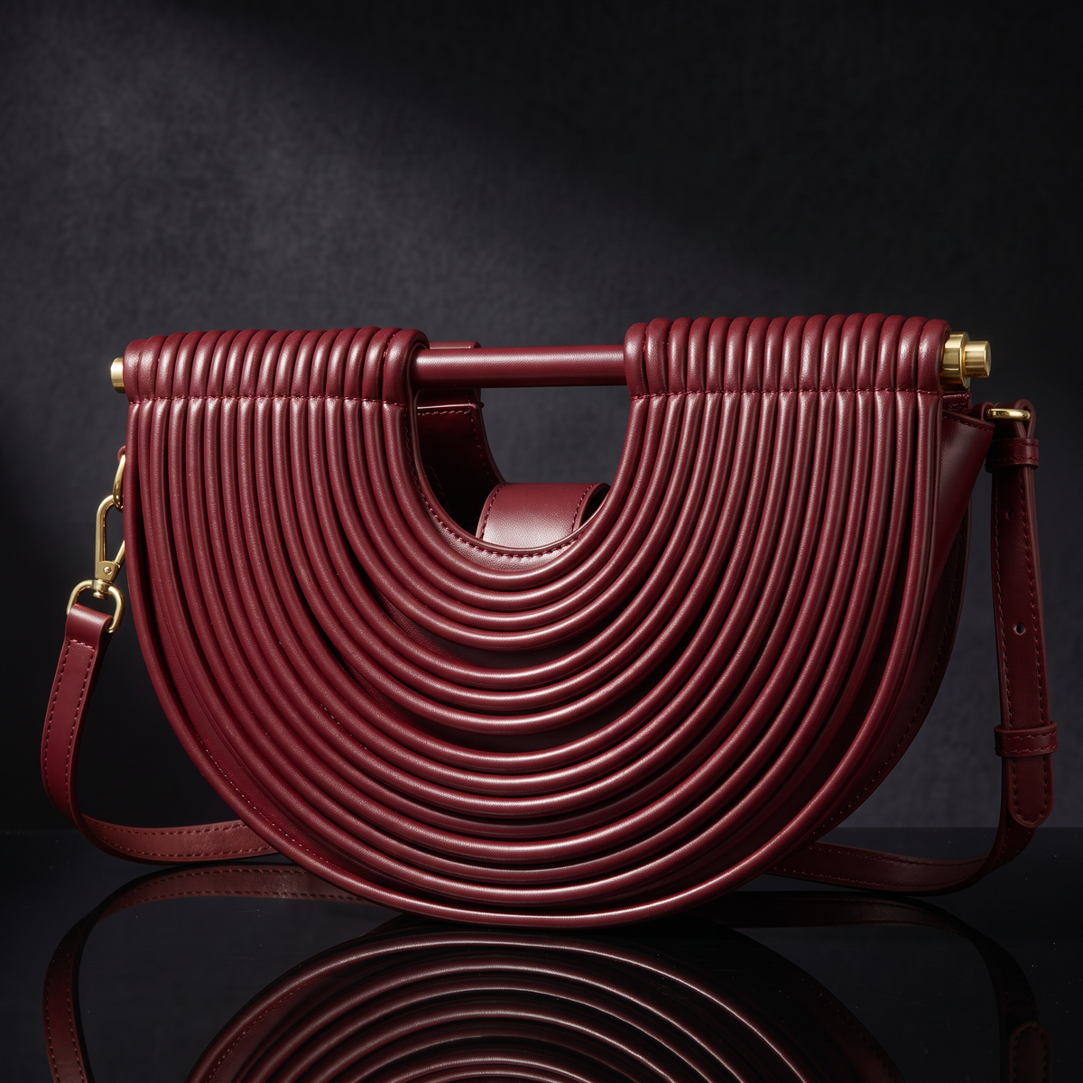 Women's Ribbed Handbag | Sculptural Design & Crossbody Strap 3