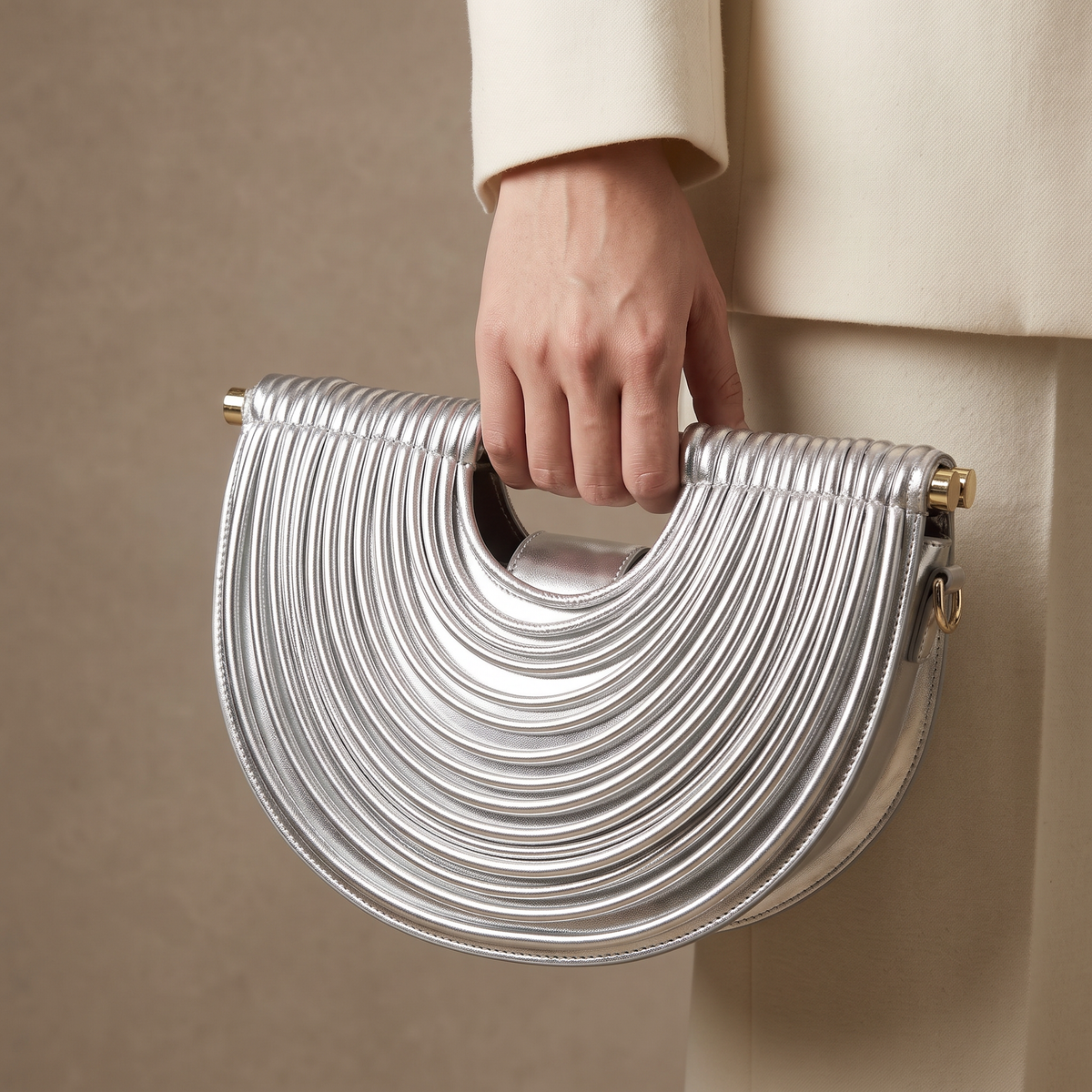Women's Ribbed Handbag | Sculptural Design & Crossbody Strap 6