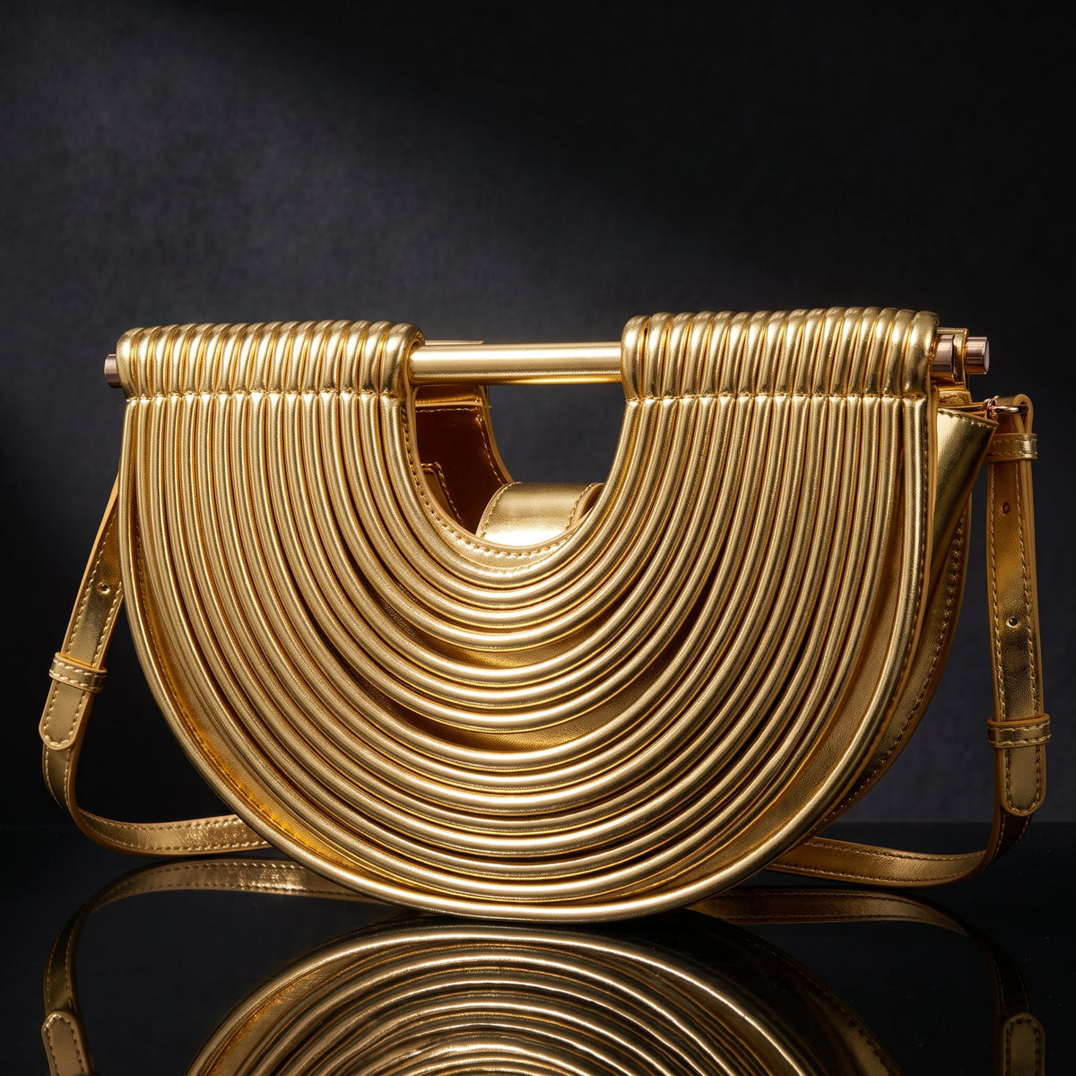 Women's Ribbed Handbag | Sculptural Design & Crossbody Strap 1