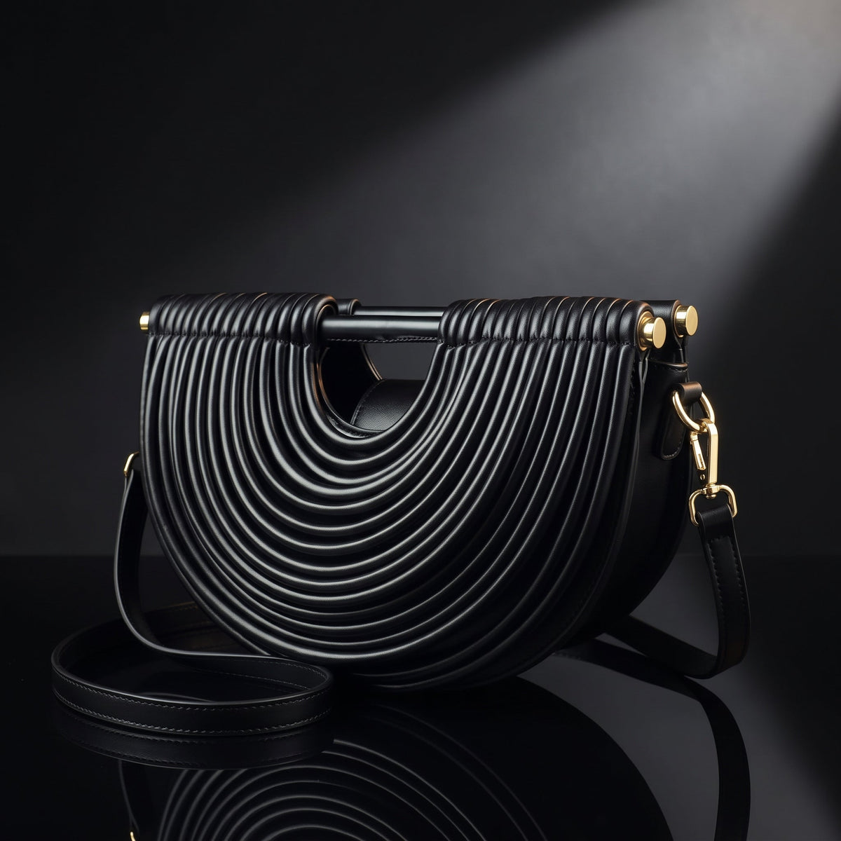 Women's Ribbed Handbag | Sculptural Design & Crossbody Strap 4