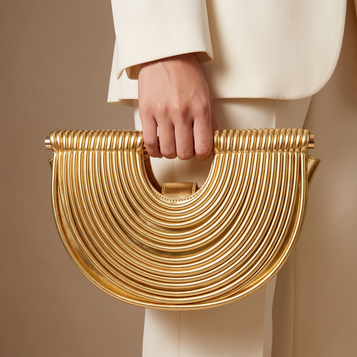 Women's Ribbed Handbag | Sculptural Design & Crossbody Strap 5