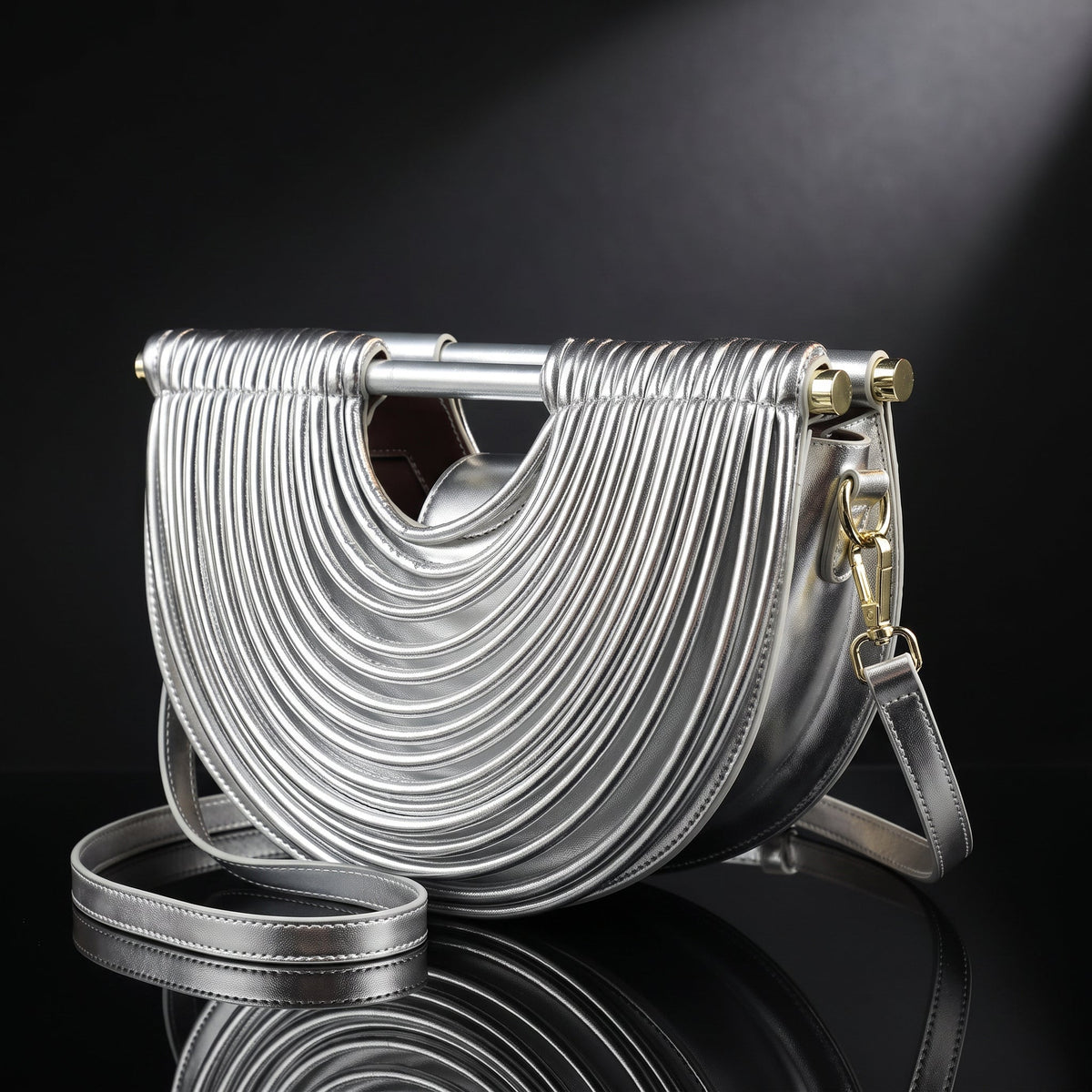 Women's Ribbed Handbag | Sculptural Design & Crossbody Strap 2