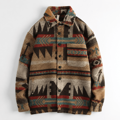 Marcus - Men's Aztec Print Jacket with Chest Pocket - Coats & Jackets - Dark Brown - Davies & Cooper