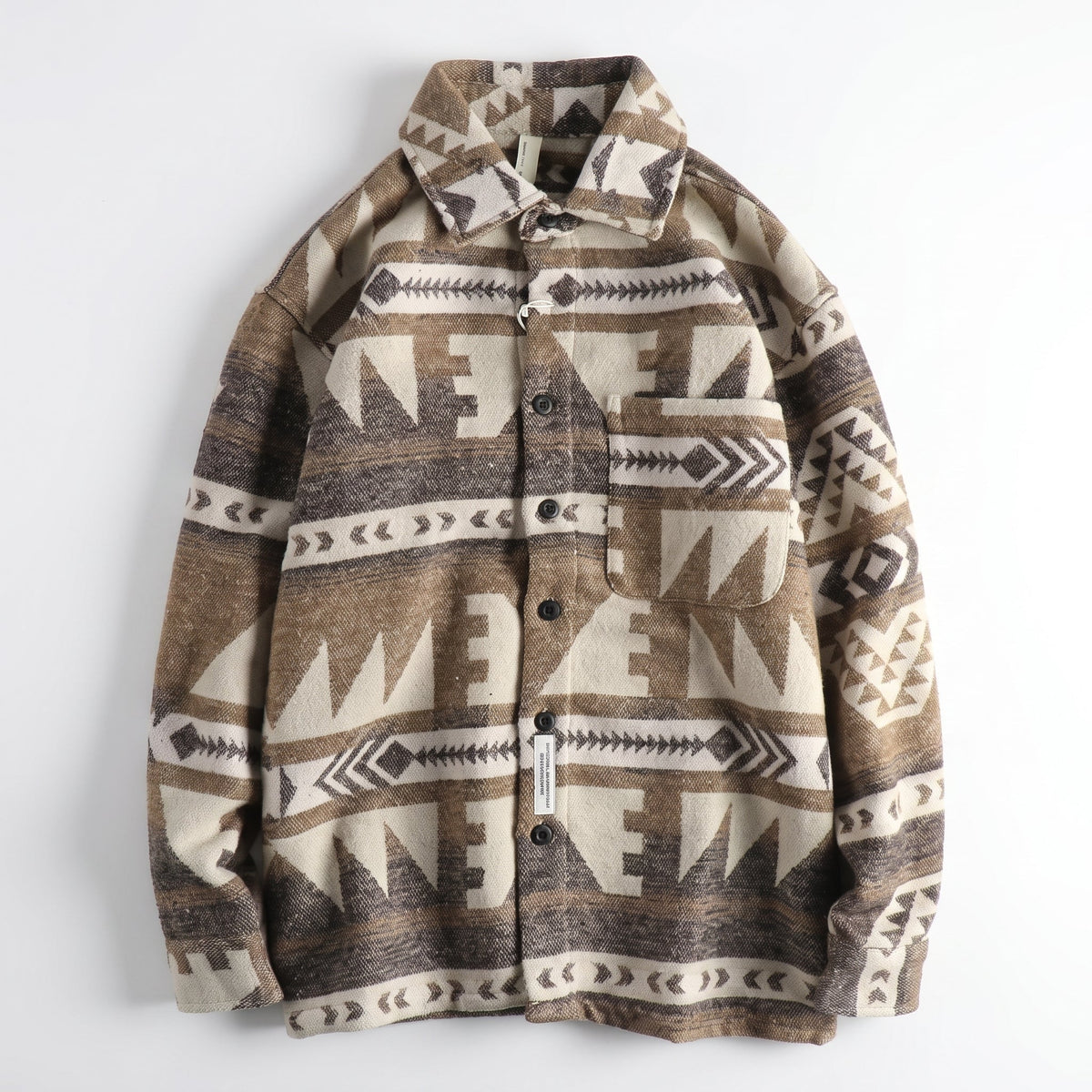 Marcus - Men's Aztec Print Jacket with Chest Pocket - Coats & Jackets - Light Brown - Davies & Cooper