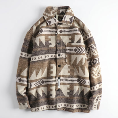 Marcus - Men's Aztec Print Jacket with Chest Pocket - Coats & Jackets - Light Brown - Davies & Cooper
