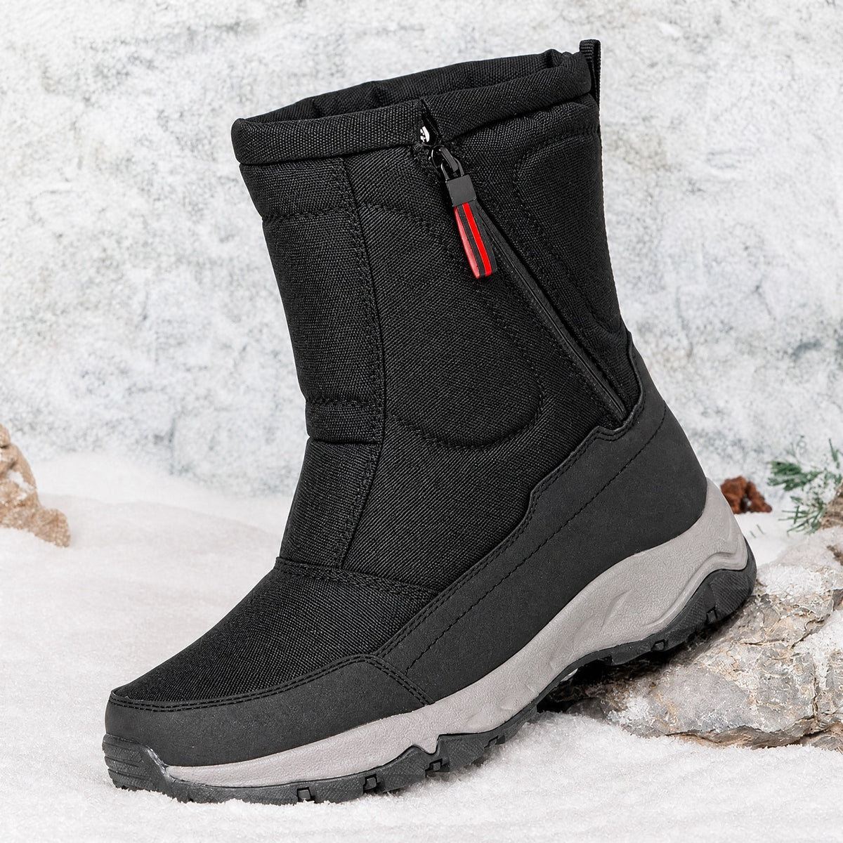 Marcus - Men's Waterproof Non-Slip Snow Boots with Side Zip Closure - Boots - Black - Davies & Cooper