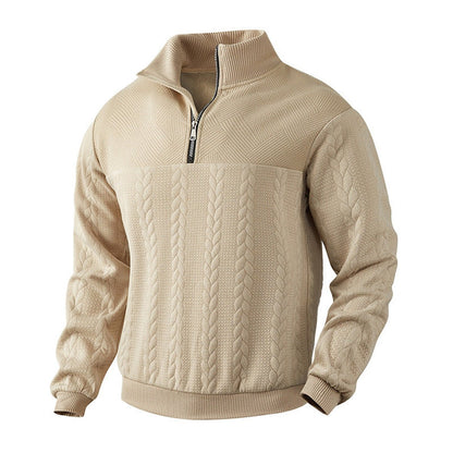 Men's Cable Knit Sweater Quarter-Zip Pullover - Beige