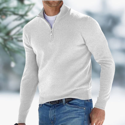 Men's Quarter-Zip Soft Knit Sweater Pullover - White