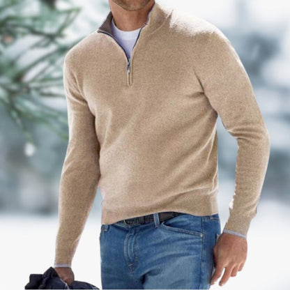 Men's Quarter-Zip Soft Knit Sweater Pullover - Apricot