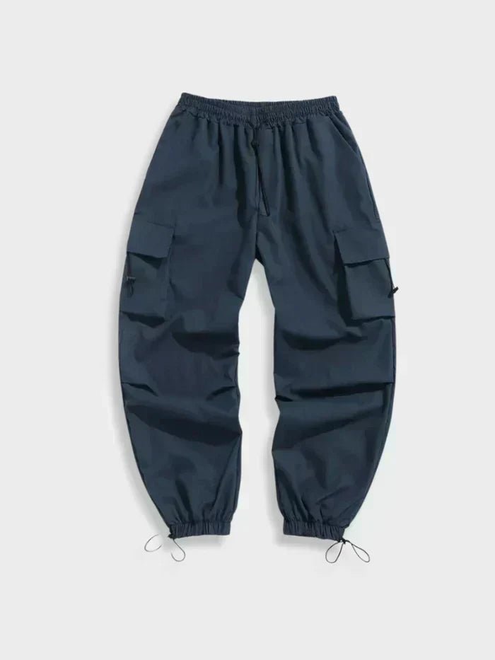 Men's Relaxed Wide-Leg Drawstring Cargo Pants - Blue