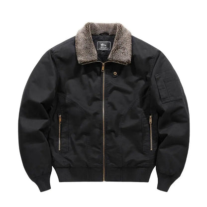 Men's Sherpa Collar Bomber Jacket Zip Front - Black