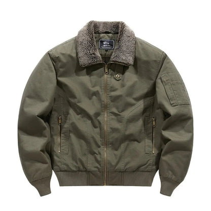 Men's Sherpa Collar Bomber Jacket Zip Front - Green