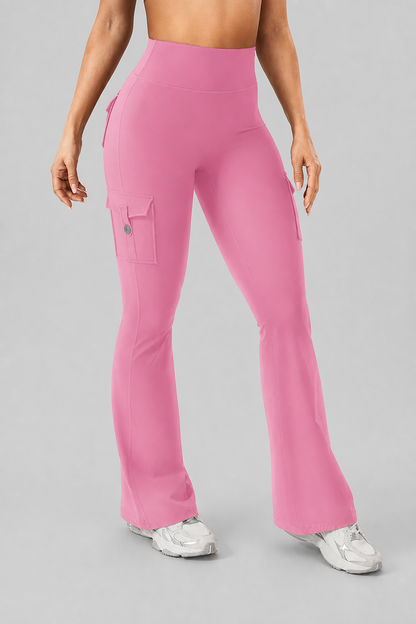 Women's High-Waisted Flare Leggings | Ruched Shaping & Side Pockets 18