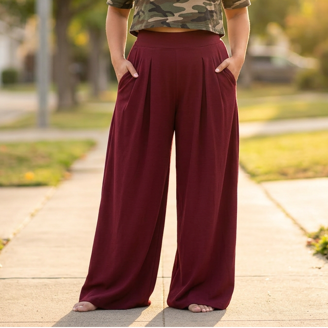 Women's Palazzo Pants | Pleated Wide Leg & Contoured Waist 1