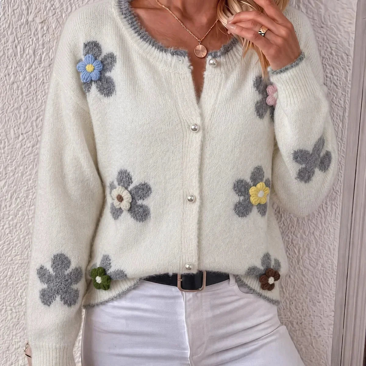 Women's Floral Appliqué Cardigan | Cropped & Warm 14