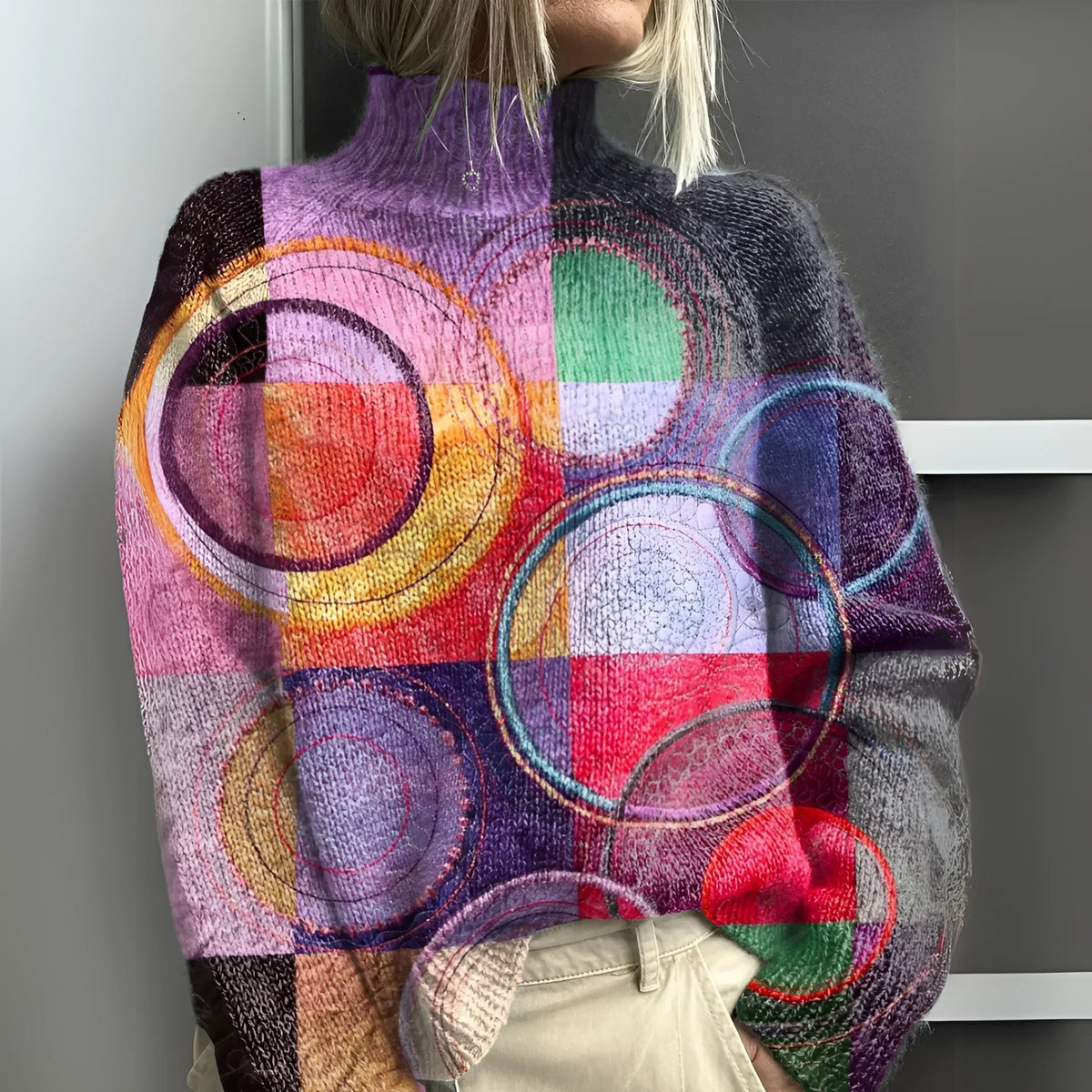 Women's Turtleneck Sweater | Colorblock Knit Comfort 1