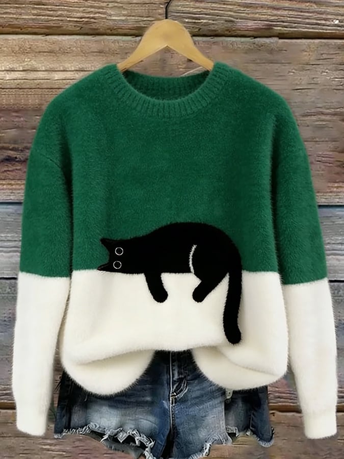 Pull décontracté avec motif chat pour femmes - Emilia Lane