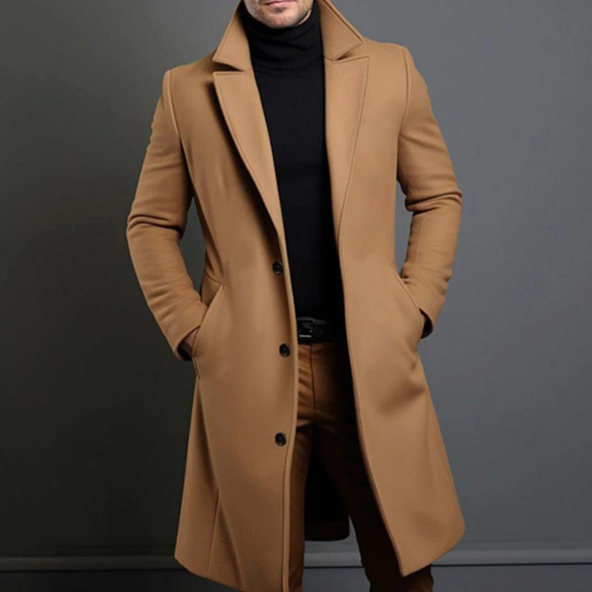 Roland | Men's Tailored Lapel Long Overcoat Single-Breasted Wool-Blend