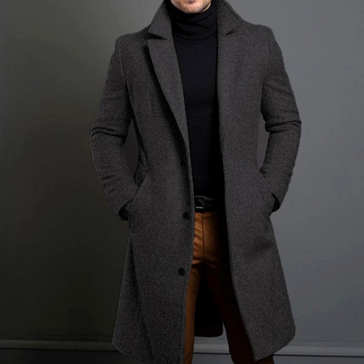 Roland | Men's Tailored Lapel Long Overcoat Single-Breasted Wool-Blend