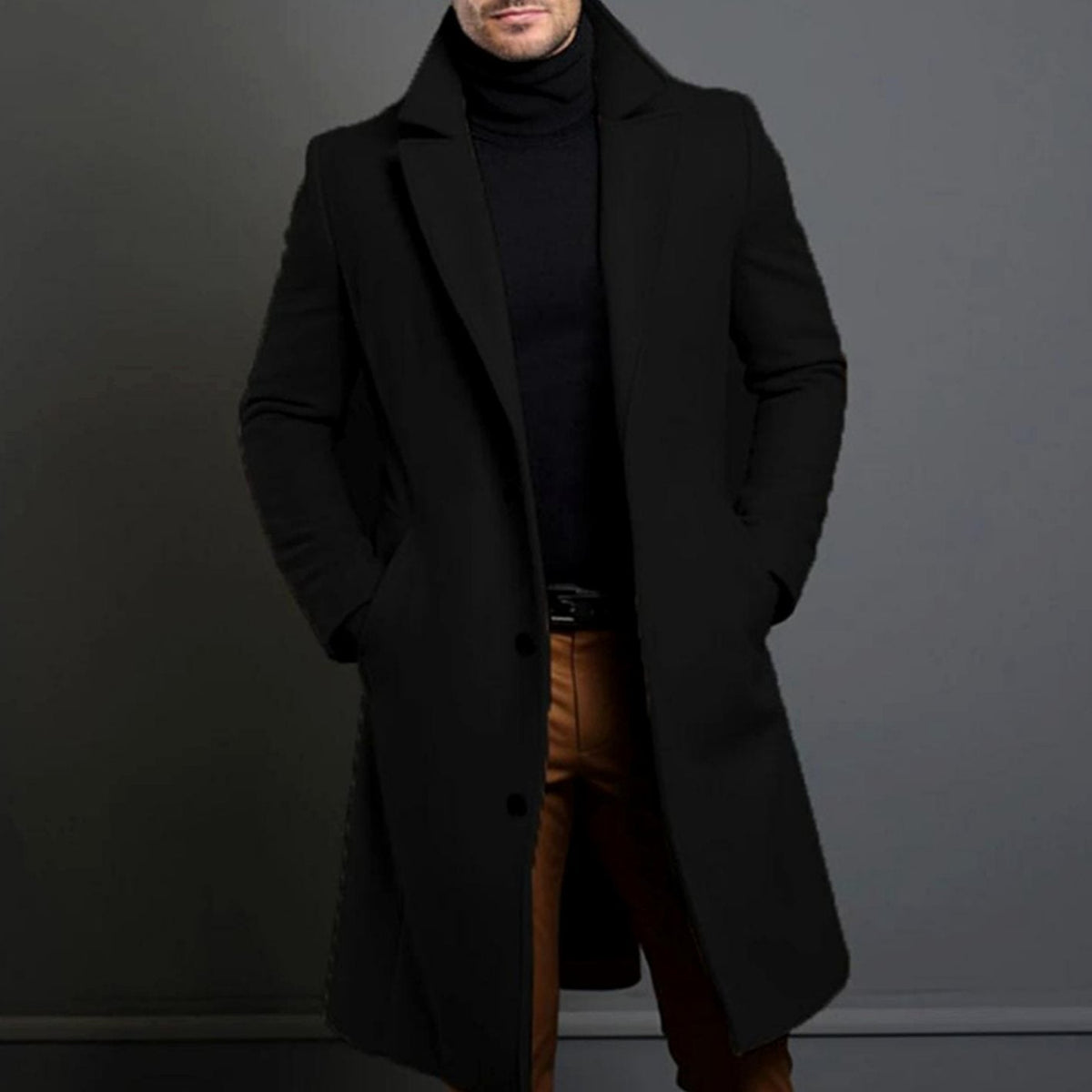 Roland | Men's Tailored Lapel Long Overcoat Single-Breasted Wool-Blend