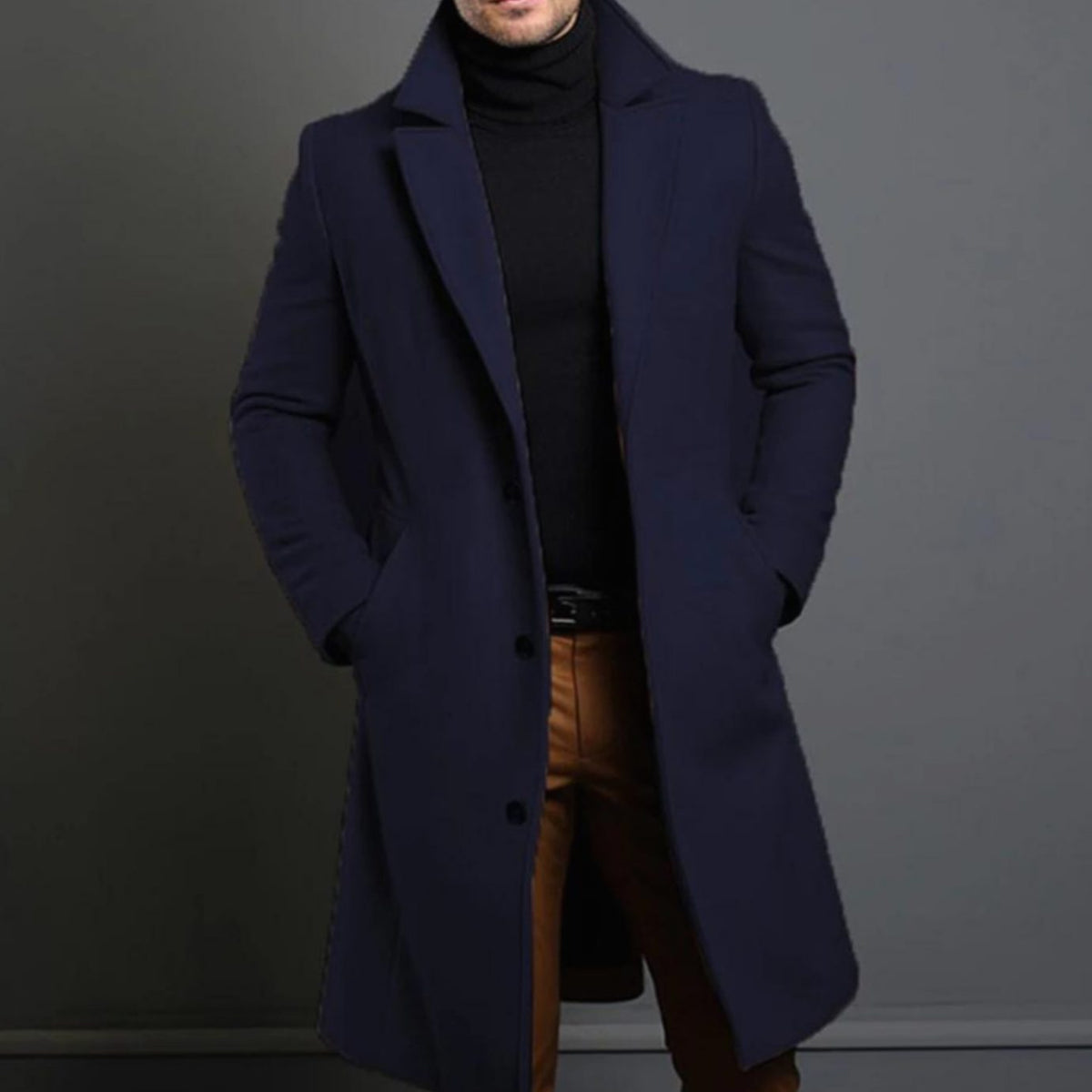 Roland | Men's Tailored Lapel Long Overcoat Single-Breasted Wool-Blend