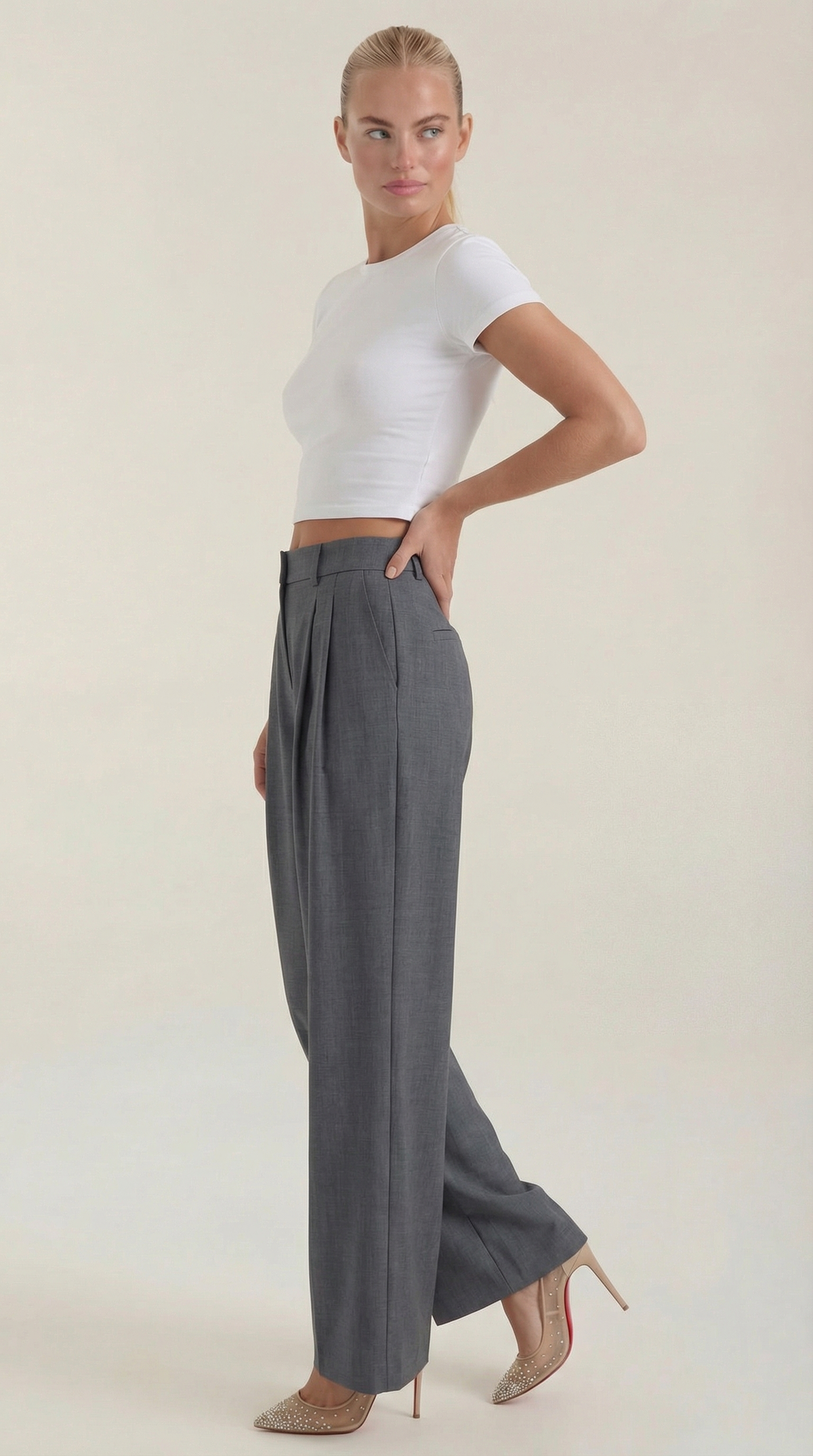 Women's High Rise Plissé Trousers | Wide Leg & Elegant Fit 18