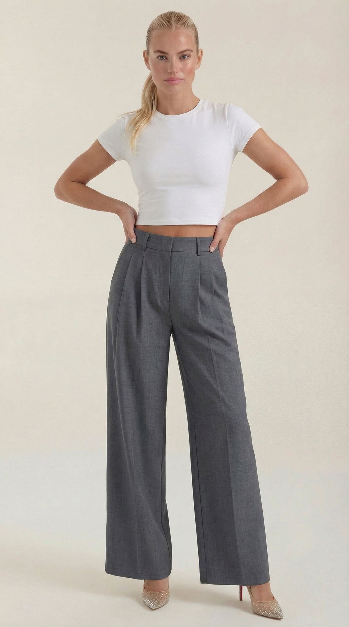 Women's High Rise Plissé Trousers | Wide Leg & Elegant Fit 4