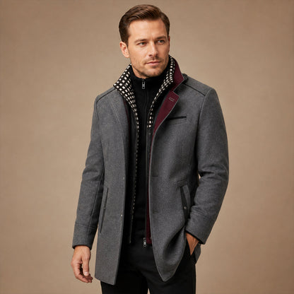 Men's Smart Casual Wool Trench Coat with Stand Collar