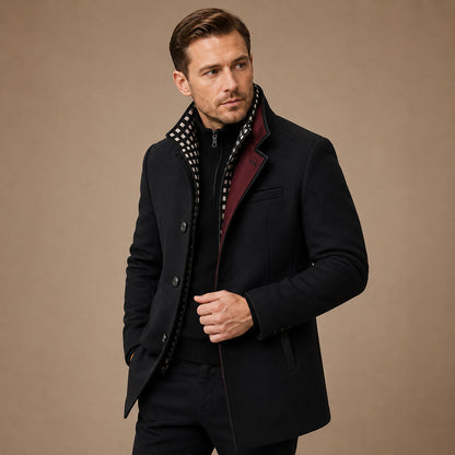 Men's Smart Casual Wool Trench Coat with Stand Collar