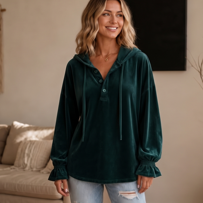 Women's Lantern Sleeve Hoodie | Relaxed Fit & Ruffled Cuff 12