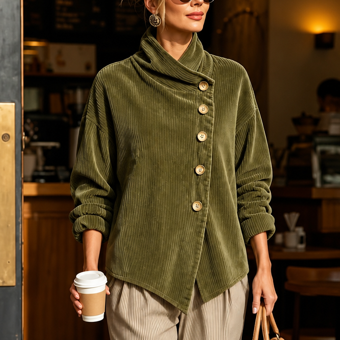 Women's Funnel Neck Top | Asymmetric Placket Design 14