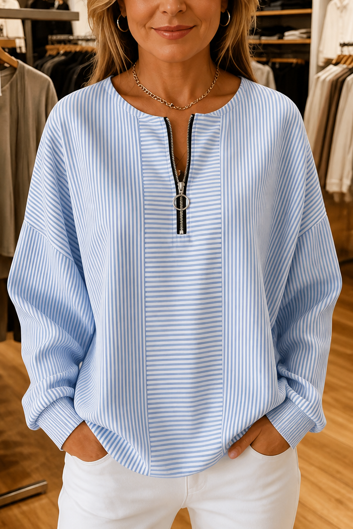 Women's Striped Zip-Up Top | Relaxed Fit & Wrinkle Resistant 13