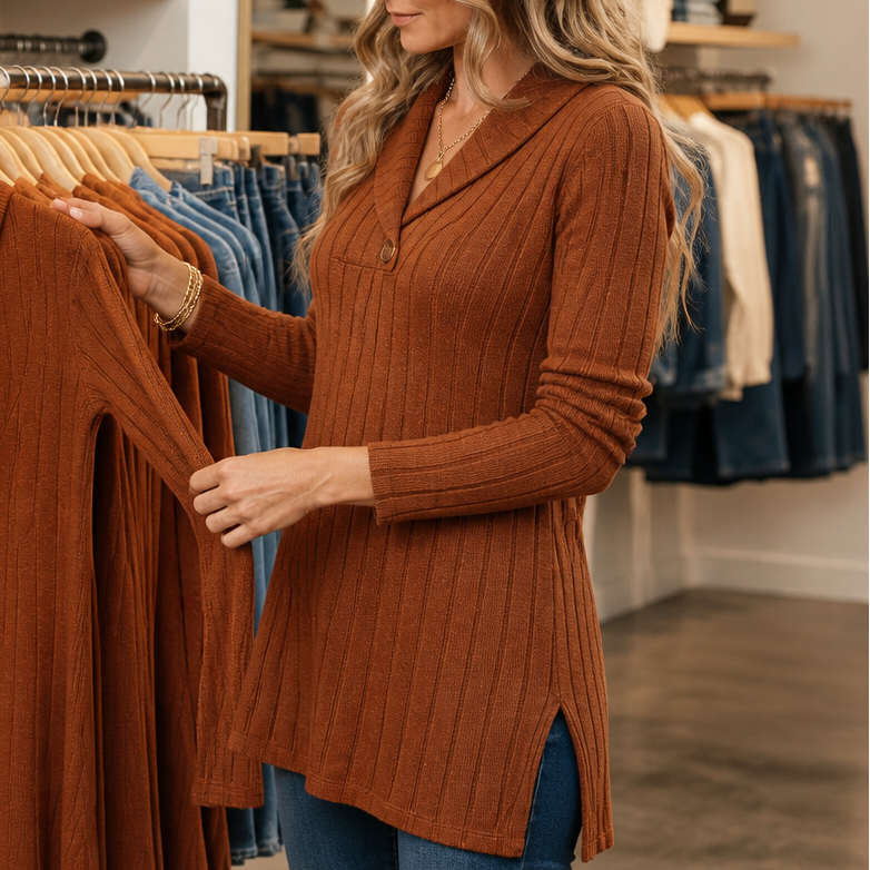 Women's Ribbed V-Neck Knit Top | Slim Fit & Shape Retention 10