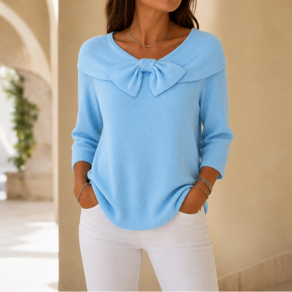 Women's Bow-Neck Sweater | Ribbed Knit & Relaxed Fit 12