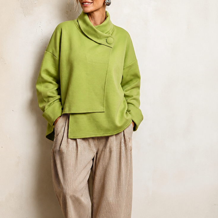Women's Cowl Neck Sweatshirt | Draped Collar & Button Detail 12