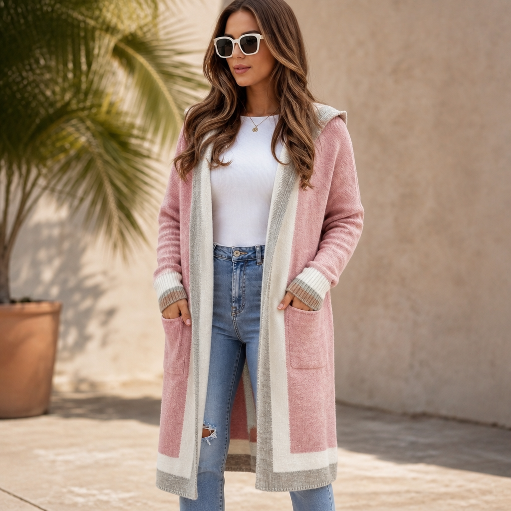 Women's Hooded Long-Line Cardigan | Color-Block & Effortless Layering 10